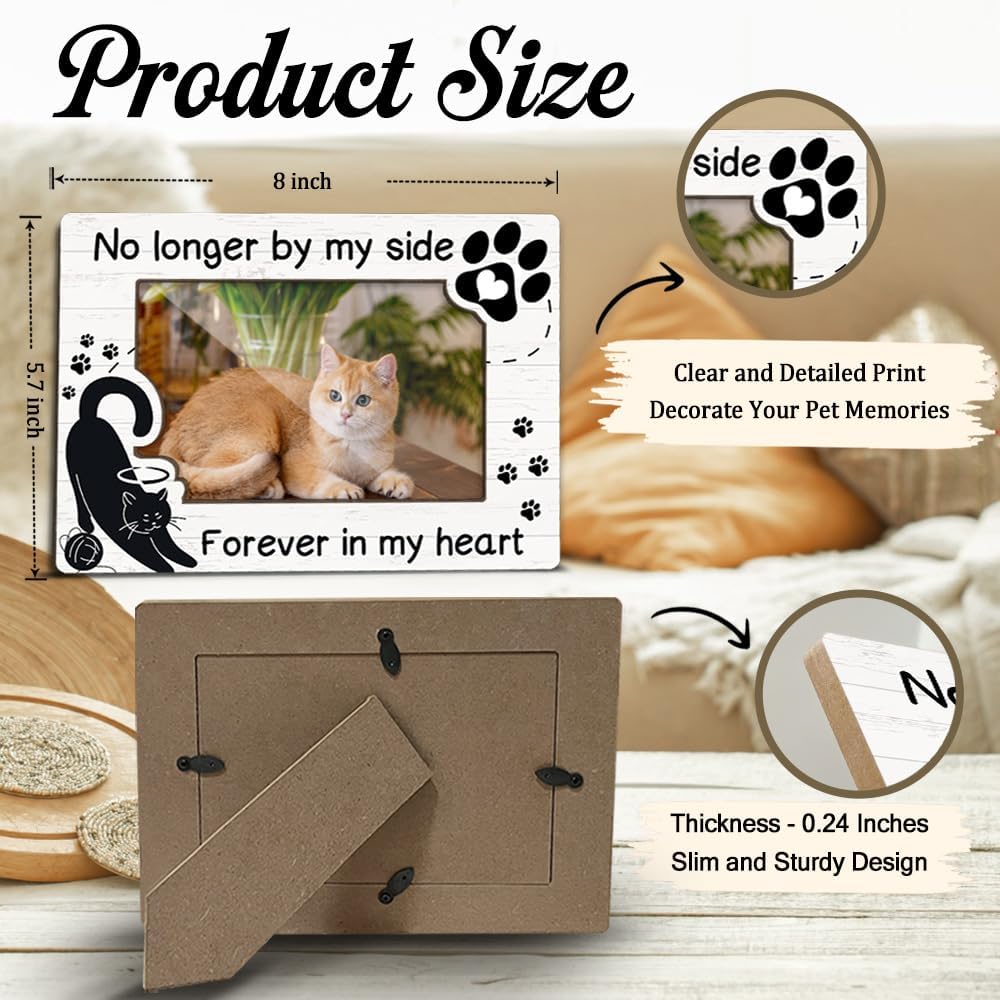 Cat Memorial Photo Frames Dog and Cat Loss Remembrance Gift Sympathy Keepsake for Pet Lovers Condolence Present for Pet Owner No Longer by my Side Forever in my Heart Picture Frames 4x6 Photo - YY008
