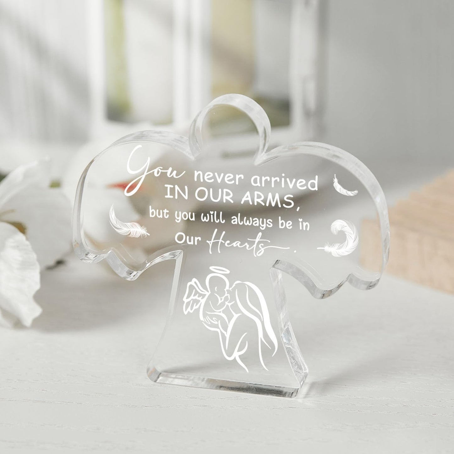 Angel Acrylic Desk Sign - Miscarriage Remembrance Gift for Mothers, Grieving Condolence Gift for Loss of Baby, Memorial Sorry for Loss Loving Infant
