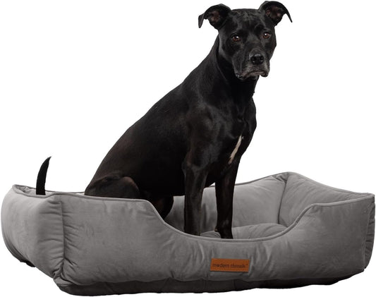 Modern Threads Luxury Dog Bed - Comfortable Tufted Velvet Cushion for Small to Large Dogs - Machine Washable - Durable & Cute Sleep Space for Pets - Pamper Your Pet with Cozy Beds - Charcoal