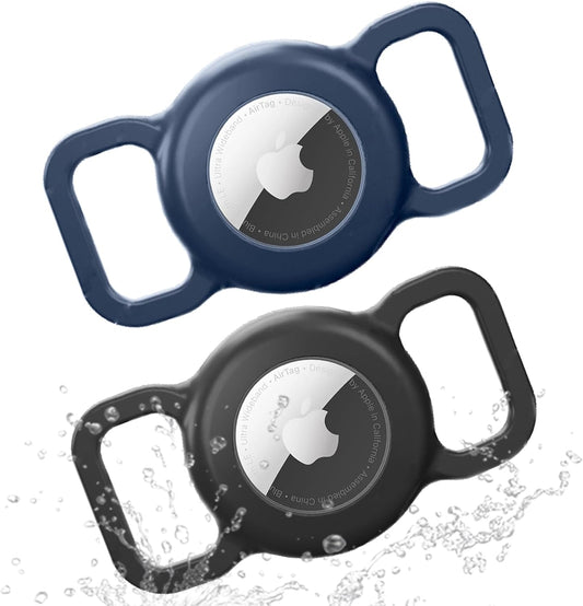 Dog Collar AirTag Holder Waterproof, 2 Pack Apple AirTag Case for Dogs, Dog Air Tag. Holder Collar for Pet Collar, Silicone Anti-Lost Airtag Protective Cover Black+Navy Blue