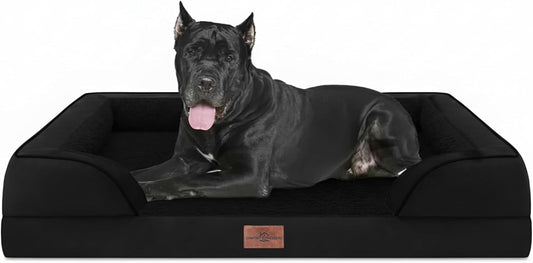 Comfort Expression Orthopedic Dog Bed for Extra Large Dogs 53x42 Inch, Waterproof Supportive Egg Crate Foam XXL Pet Bed with Removable Bolsters, Dog Couch with Washable Cover & Non-Slip Bottom, Black