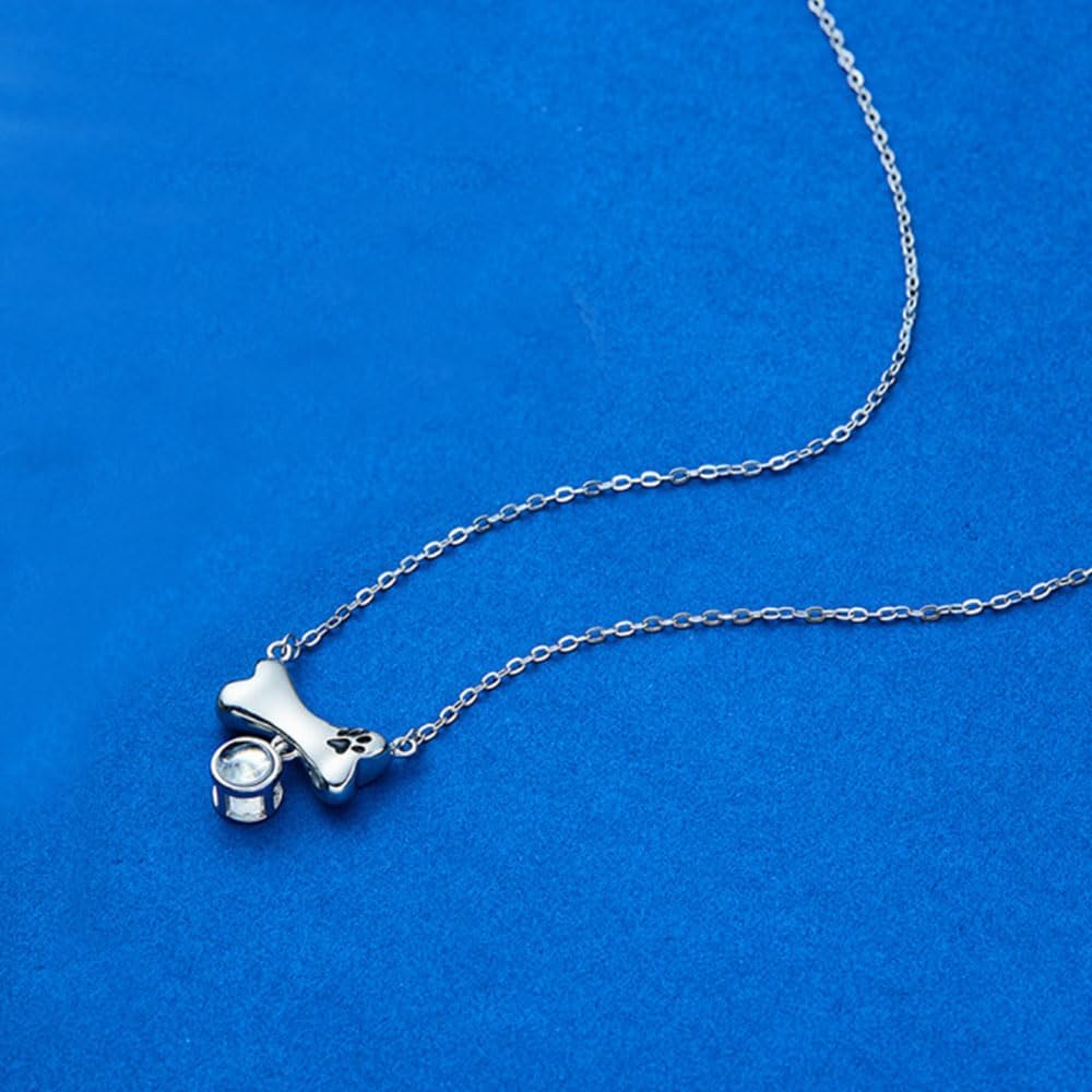Personalized Photo Necklace Custom Photo Projection Necklaces Dog Bone with Paw Print Pendant Necklace with Picture Inside Pet Dog Cat Memorial Necklace for Pet Lover Women Men