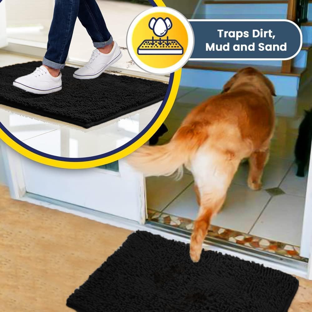 Muddy Mat® AS-SEEN-ON-TV Highly Absorbent Microfiber Door Mat and Pet Rug, Non Slip Thick Washable Area and Bath Mat Soft Chenille for Kitchen Bathroom Bedroom Indoor and Outdoor - Black XL 59"X35"