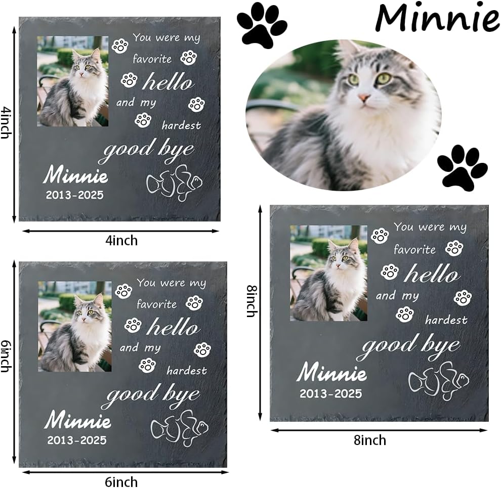 Custom Pet Memorial Stone - Personalized Cat Grave Marker with Name & Photo - Sympathy Gifts for Loss of Beloved Pet - Cemetery Decor - Rainbow Bridge Memorial for Cats (Style K)