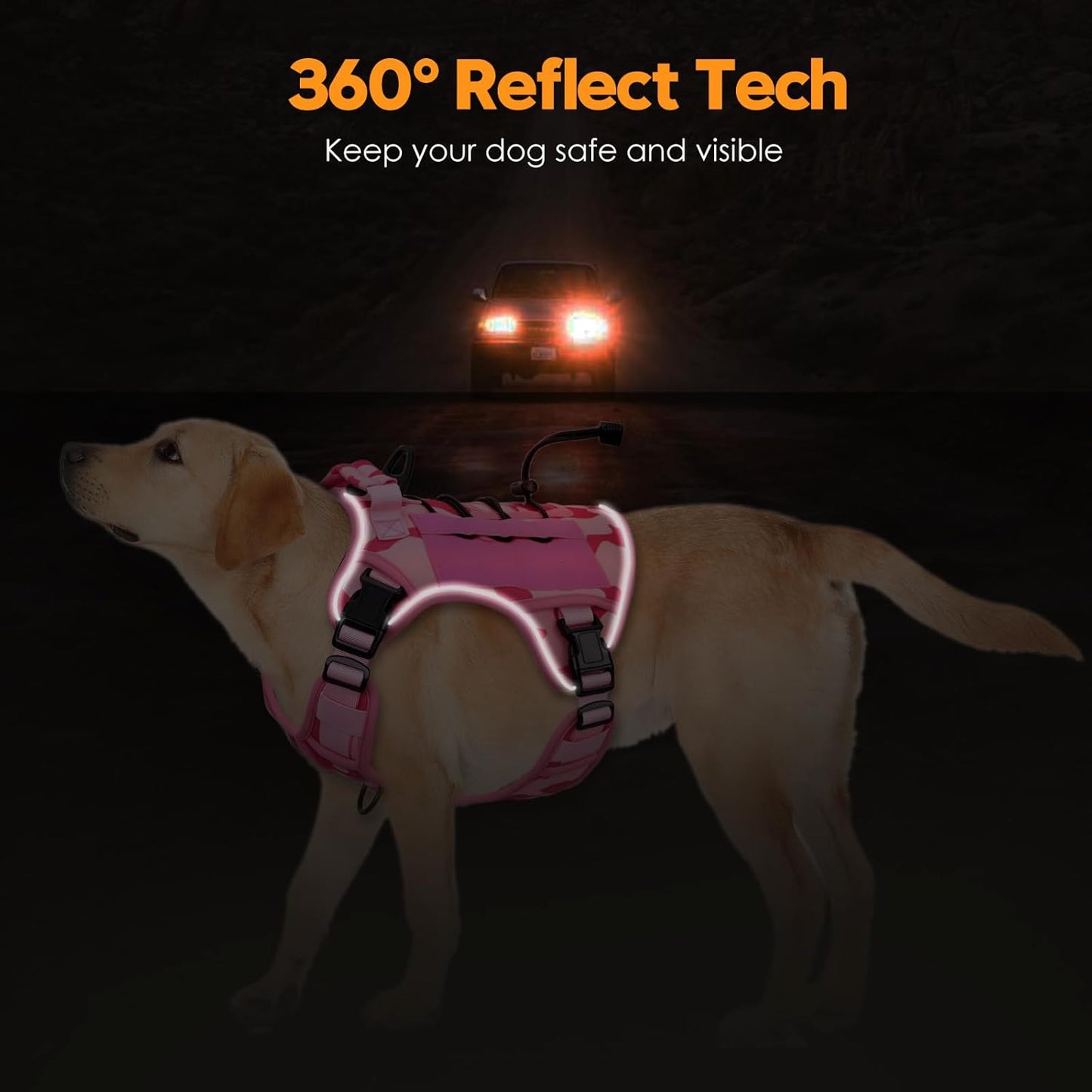 Heavy-Duty Tactical Dog Harness for Large Dogs, No Pull Adjustable Reflective Pet Vest with Molle System, K9 Military-Grade Control for Service Training, Outdoor & 10+ Breeds, Pink Camo, X-Large