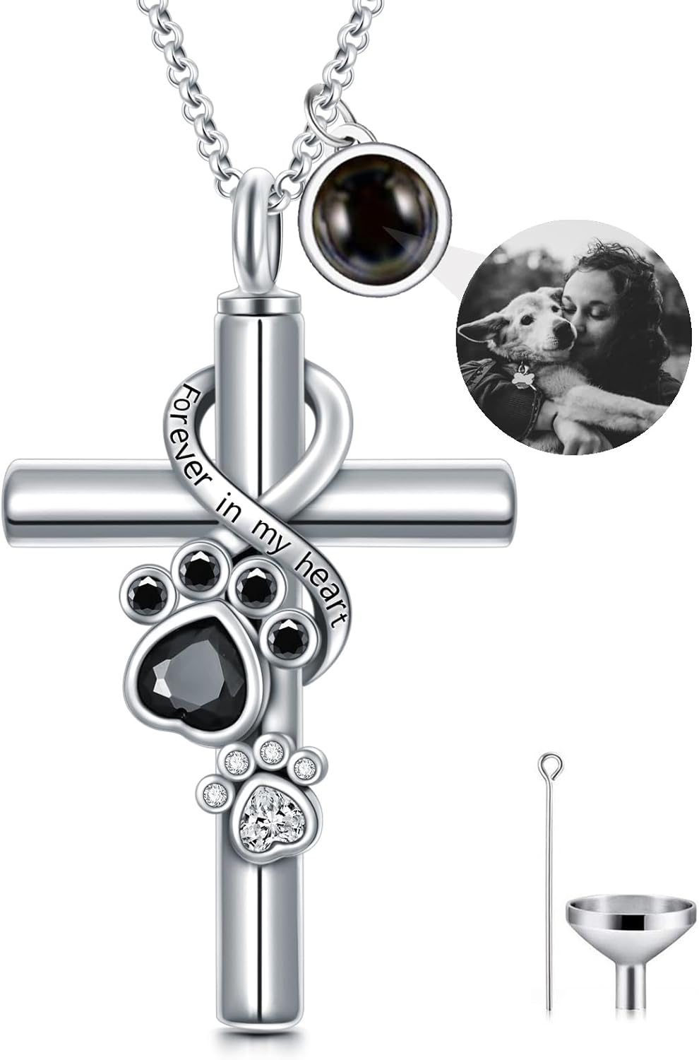 Sterling Silver Pet Urn Necklace for Ashes - Memorial Keepsake for Dog, Cat Pet
