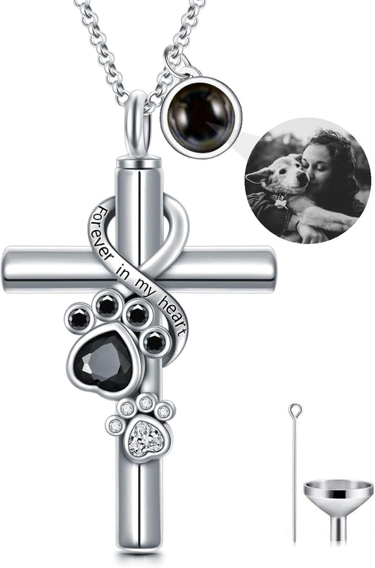 Sterling Silver Pet Urn Necklace for Ashes - Memorial Keepsake for Dog, Cat Pet