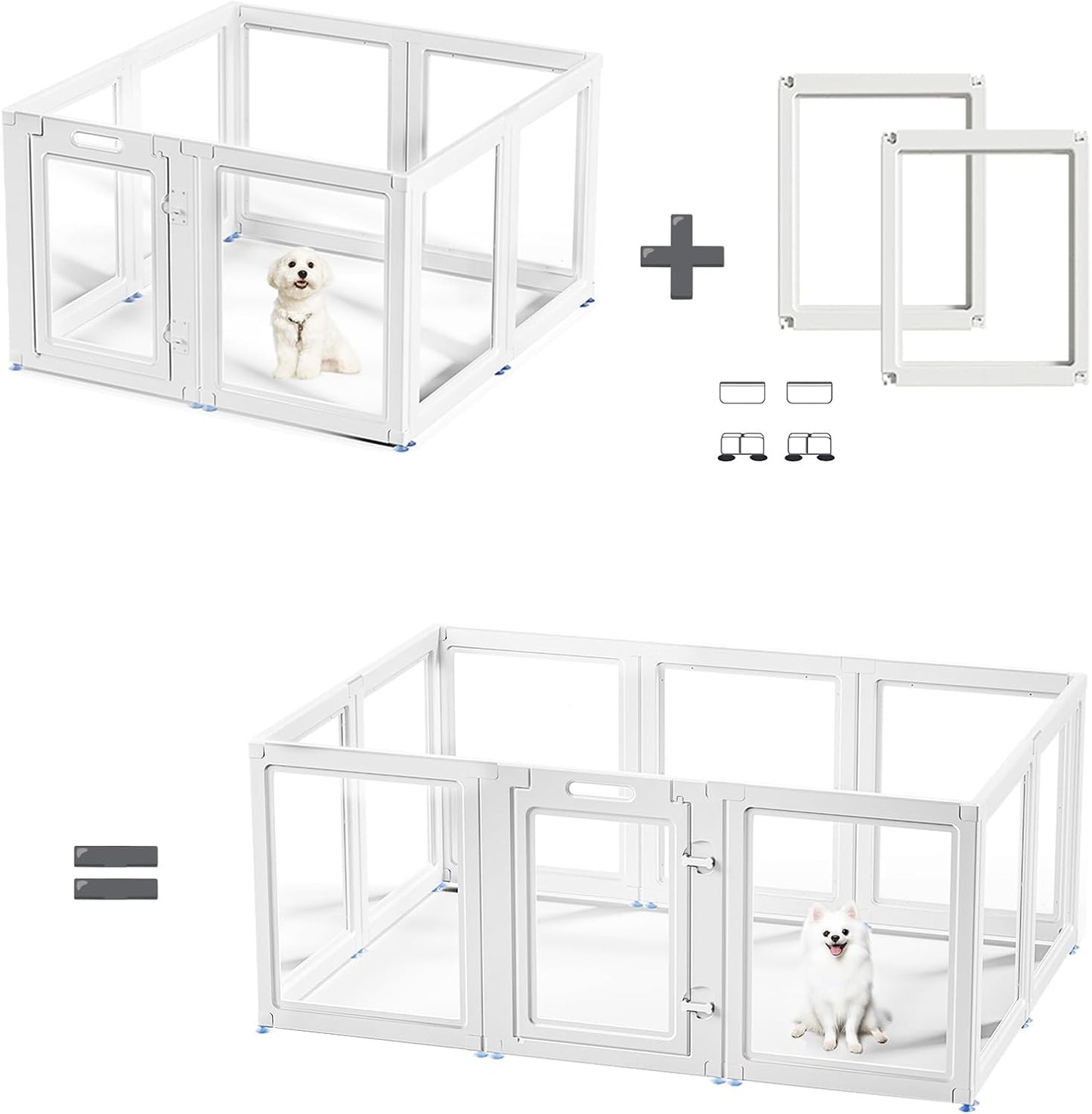 Acrylic Dog Playpen Suitable for Expanding Clear Dog Playpen Includes 2 I-Type Connectors and 2 Suction Cup Bases（23.6", 2PCS）