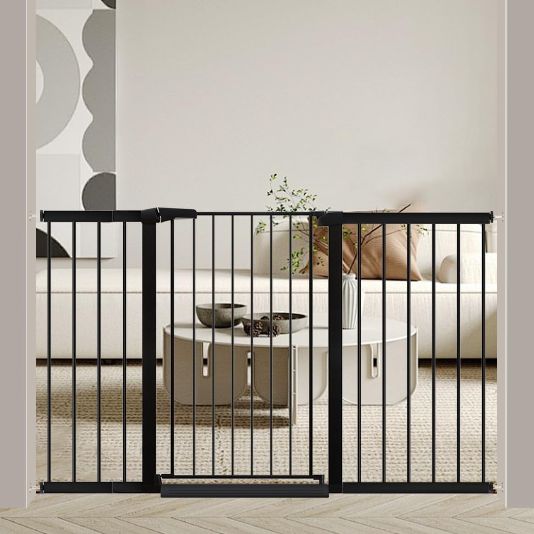 Fairy Baby 38" Extra Tall Pet Cat Gate, 54.4"-59.8" Extra Wide Long Dog Pet Gate Indoor, Safety Child Toddler Gate for Kids, Metal Auto Close Puppy Gate for House Stairs Doorway Walk Through, Black