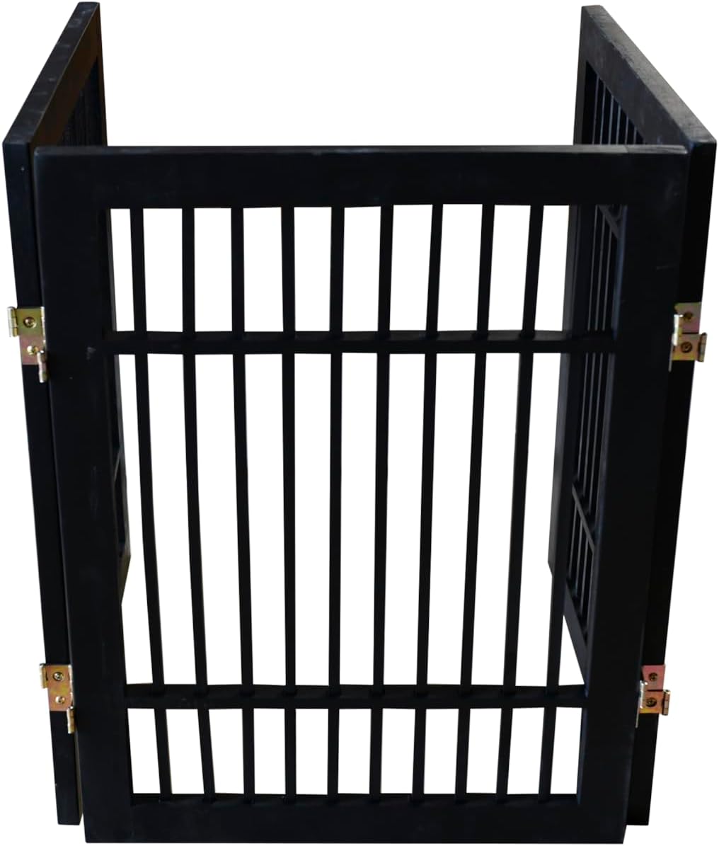 Pet Dog Gate Strong and Durable Freestanding Folding Acacia Hardwood Portable Wooden Fence Indoors or Outdoors by Urnporium (Black Pet Gate, 3 Panel 24" Tall)