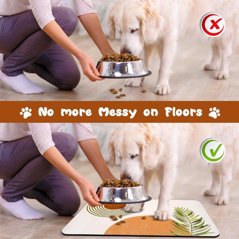 Dog Food Mats for Floors Waterproof, Cat Water Bowl Mats Pet Feeding Absorbent Placemats Bohemia 12 * 20 inch