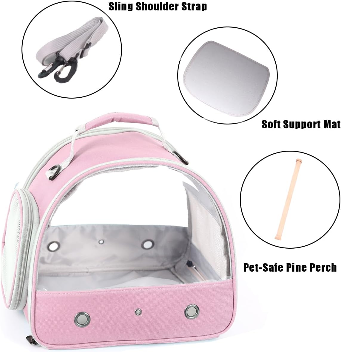 Bird Travel Carrier, Portable Small Bird Parrot Parakeet Carrier with Standing Perch, Side Access Window Collapsible