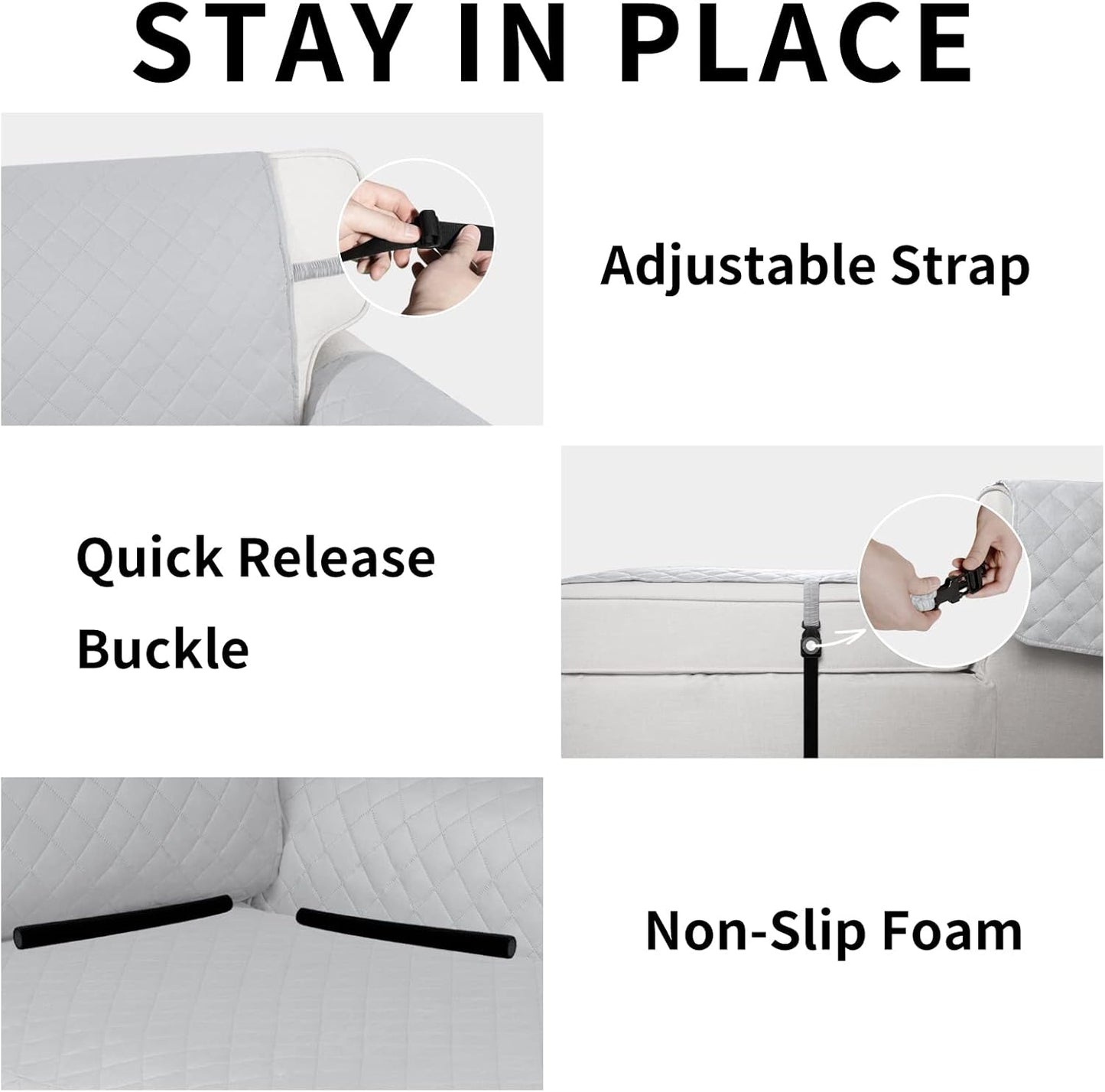 Easy-Going Reversible Chaise Lounge Couch Cover Water Resistant Sofa Cover Sectional L Shaped Sofa Slipcover with Adjustable Straps Furniture Protector for Dogs (115X34 in, Light Gray/Light Gray)