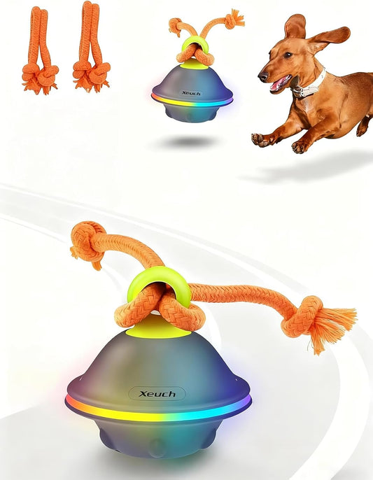 Interactive Dog Toys, Automatic Moving and Rolling LED Light Up Dogs Ball with Rope, Motion-Activated Wicked Ball for Small Medium Pup, Stimulation Toy for Boredom Relief