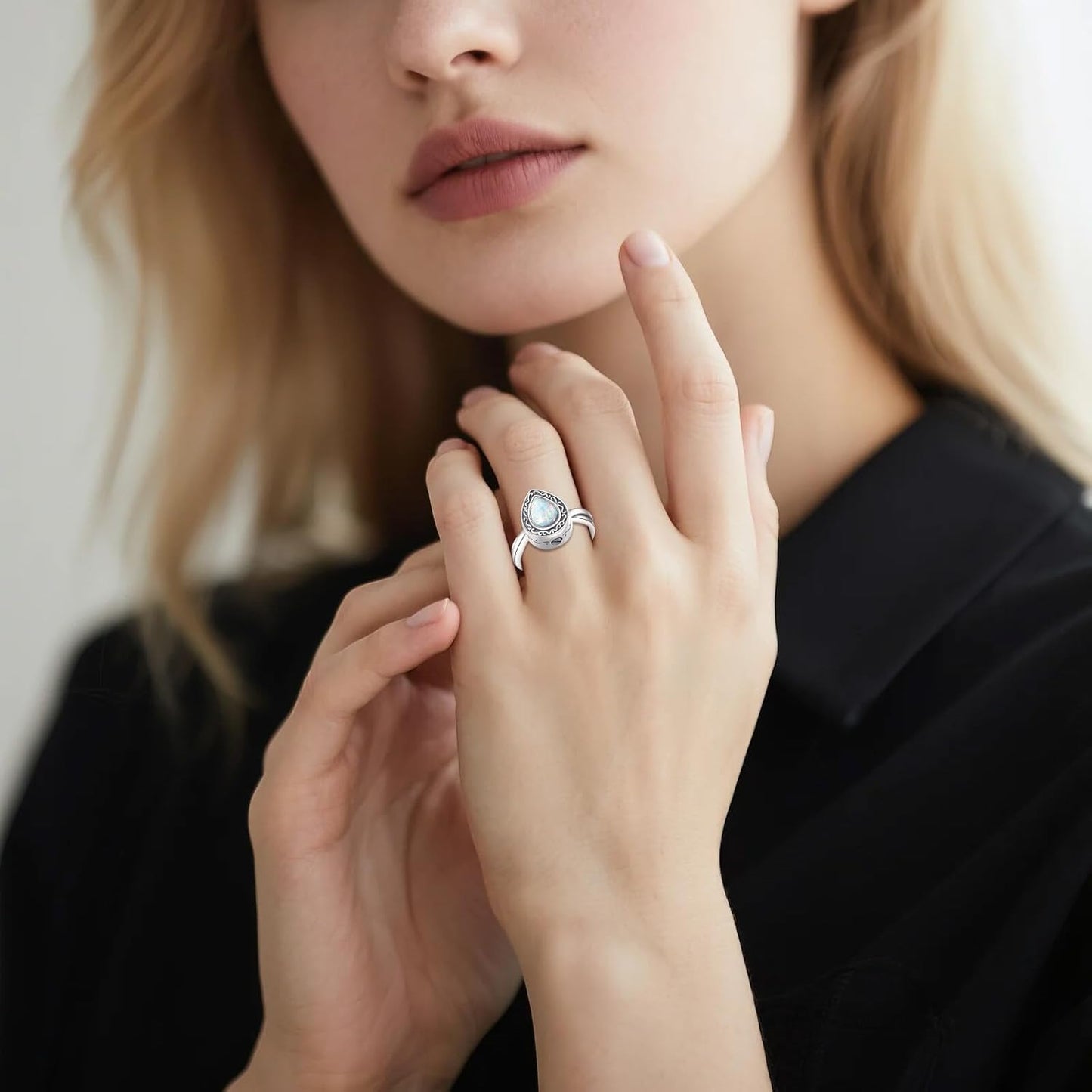 Teardrop Cremation Ring for Ashes 925 Sterling Silver Opal Urn Keepsake Rings Always in My Heart Memorial Jewelry for Women