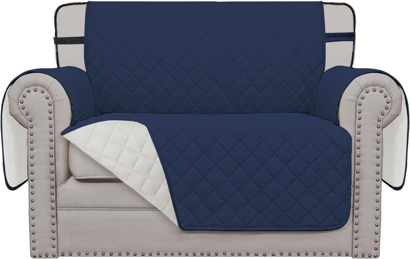 Easy-Going Reversible Chair Cover Washable Sofa Cover for Dogs Water Resistant Couch Slipcover Furniture Protector Cover with Adjustable Straps for Pets (Chair 30 in, Navy/Ivory)