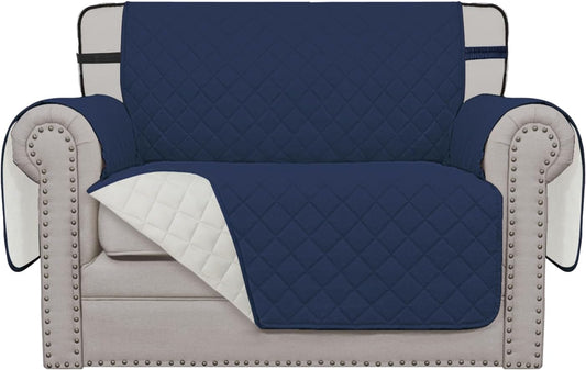 Easy-Going Reversible Chair Cover Washable Sofa Cover for Dogs Water Resistant Couch Slipcover Furniture Protector Cover with Adjustable Straps for Pets (Chair 30 in, Navy/Ivory)