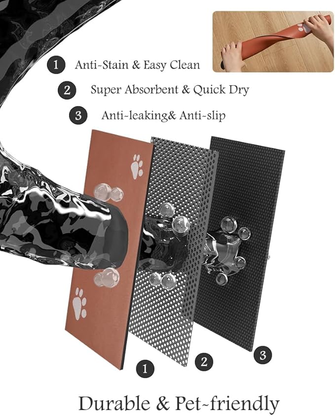 Pet Feeding Mat-Absorbent Dog Mat for Food and Water Bowl-No Stains Quick Dry Dog Water Dispenser Mat（Orange,12"x19"