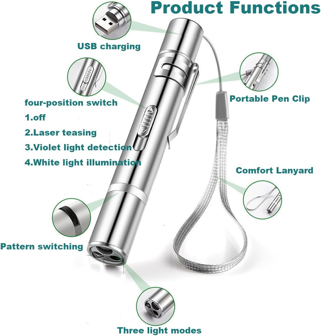 IVVTRYI Laser Pointer 2 Cat Toys for Indoor, Rechargeable, 7 Adjustable Wand Red Light Pet Interactive Cat Mouse Toys to Keep Busyfor Kitten Dog Chase Play