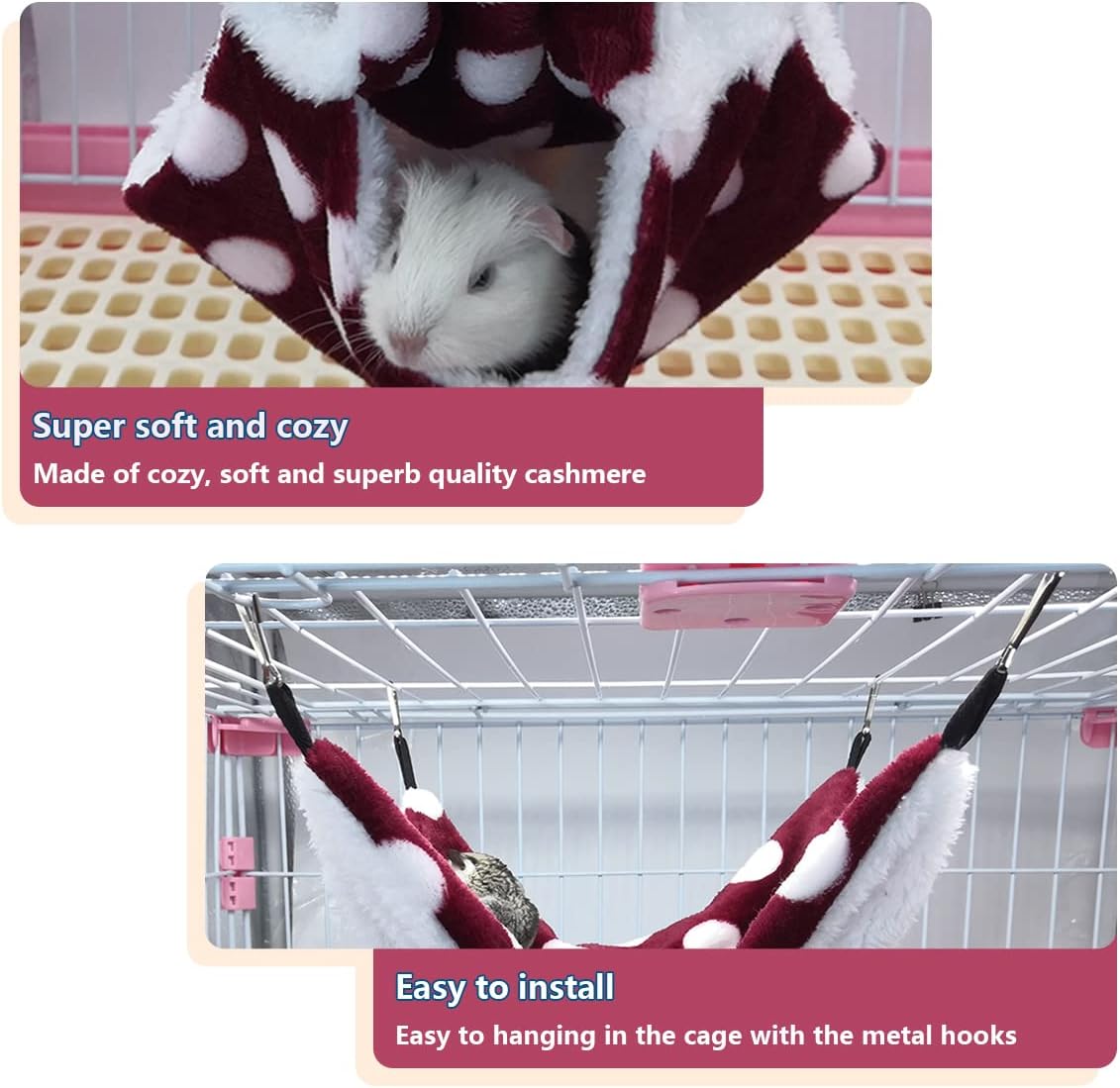 LEFTSTARER Rat Ferret Sugar Glider Cage Hammock Bedding Small Pet Cage Accessories Toy Triple-Layer Hammock Bedding for Hamster Guinea Pig Sugar Glider Rat Ferret Chinchilla Playing Sleeping(Red)