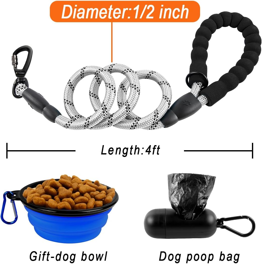 BARKBAY Dog Leashes for Large Dogs Heavy Duty Dog Leash 4/5/6 FT with Comfortable Padded Handle and Highly Reflective Threads for Medium Large Dogs Walking Training Running (4FT-1/2'',Gray)