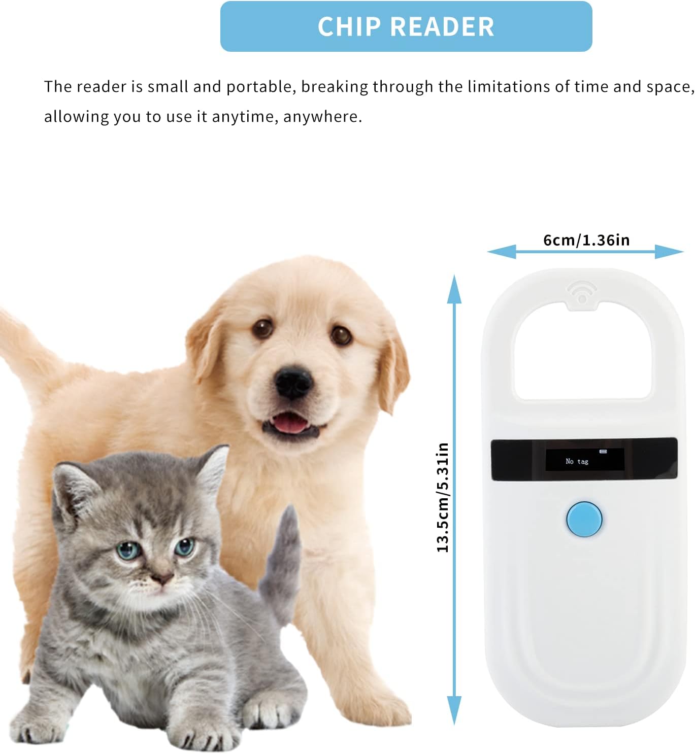 Gugxiom Pet Microchip Scanner, 134.2Khz/125Khz Pet Microchip Reader with OLED Display, Low Battery Alarm Animal Chip ID Scanner for FDX B(ISO11784/11785) and EMID microchips