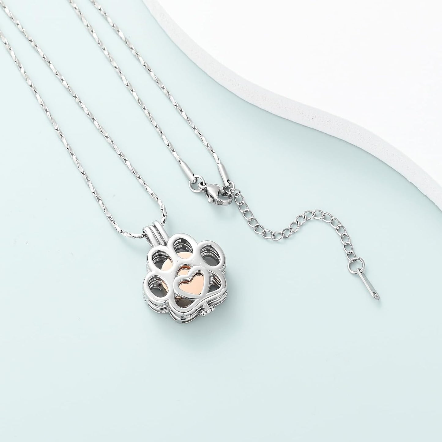 Imrsanl Pet Ashes Necklace Cremation Jewelry for Cat Dog Ashes Pendant Paw Print Urn Necklace for Women Men Keepsake Jewelry for Memorial Locket