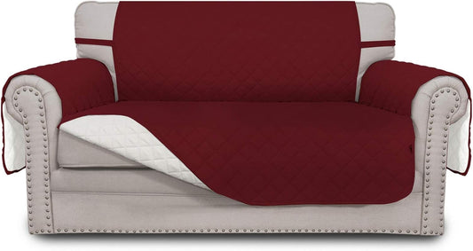 Easy-Going Reversible Loveseat Couch Cover for 2 Cushion Couch Sofa Cover for Dogs Water Resistant Furniture Protector with Foam Sticks Elastic Straps for Pet (Loveseat, Christmas Red/Ivory)