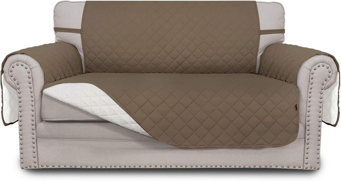 Easy-Going Reversible Loveseat Couch Cover for 2 Cushion Couch Sofa Cover for Dogs Water Resistant Furniture Protector with Foam Sticks Elastic Straps for Pet (Loveseat, Camel/Ivory)