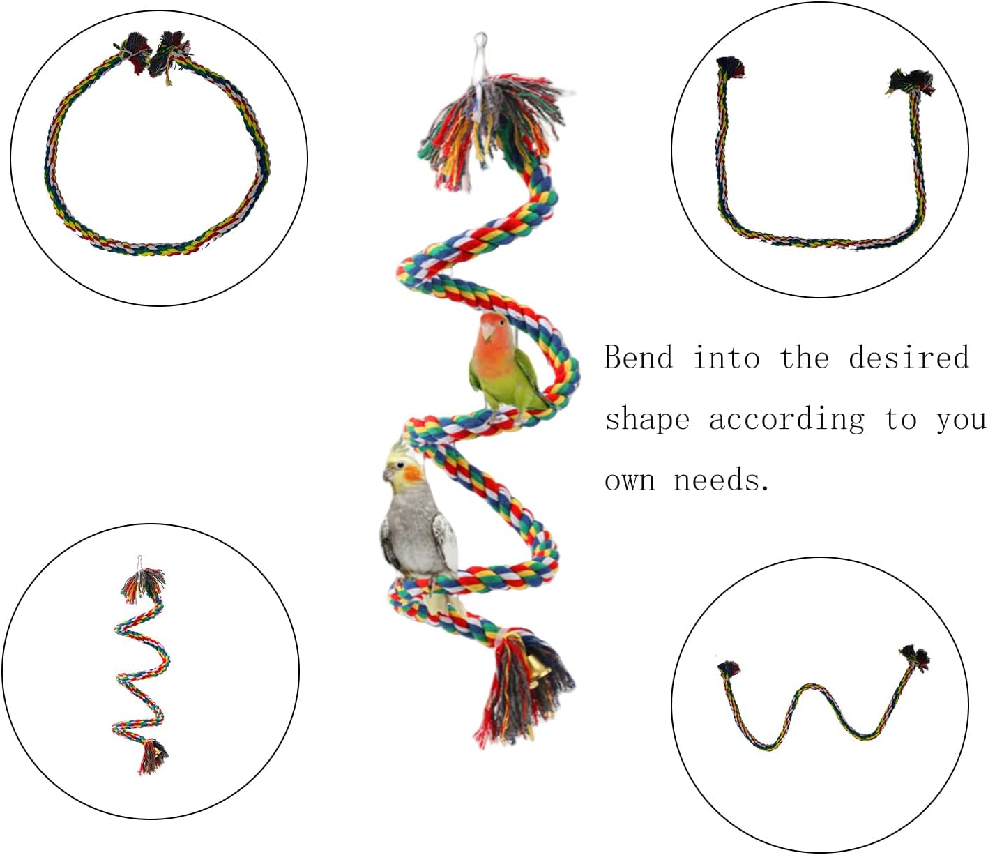 79'' Bird Perch,Bird Rope Perch & Birds Swing Set,Bird perches for cage,Rope Perch for Conures,Parrots,Cockatiel,Lovebird,Budgerigar,Parakeet perches for cage