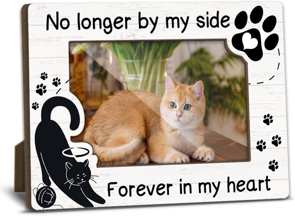 Cat Memorial Photo Frames Dog and Cat Loss Remembrance Gift Sympathy Keepsake for Pet Lovers Condolence Present for Pet Owner No Longer by my Side Forever in my Heart Picture Frames 4x6 Photo - YY008