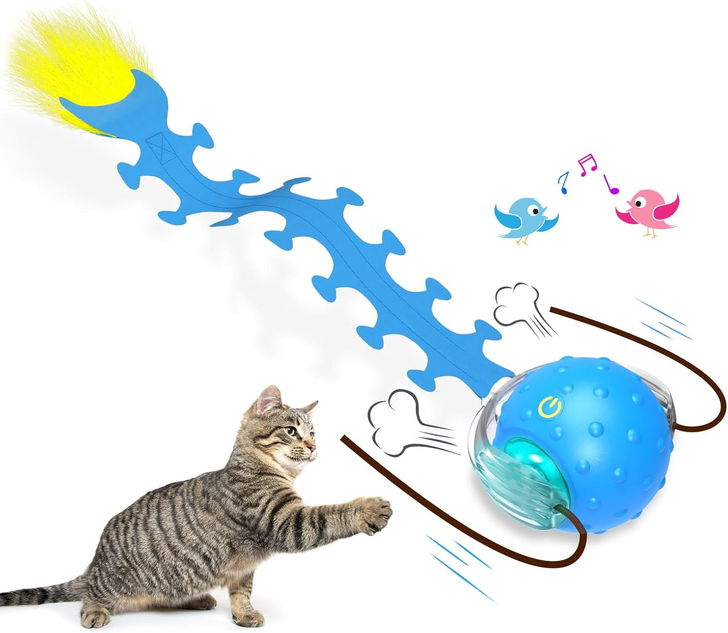 Interactive Cat Toys Ball for Indoor Cats Fast Rolling on Carpet, Chirping & Motion Activate Cat Toys (Blue Centipede)