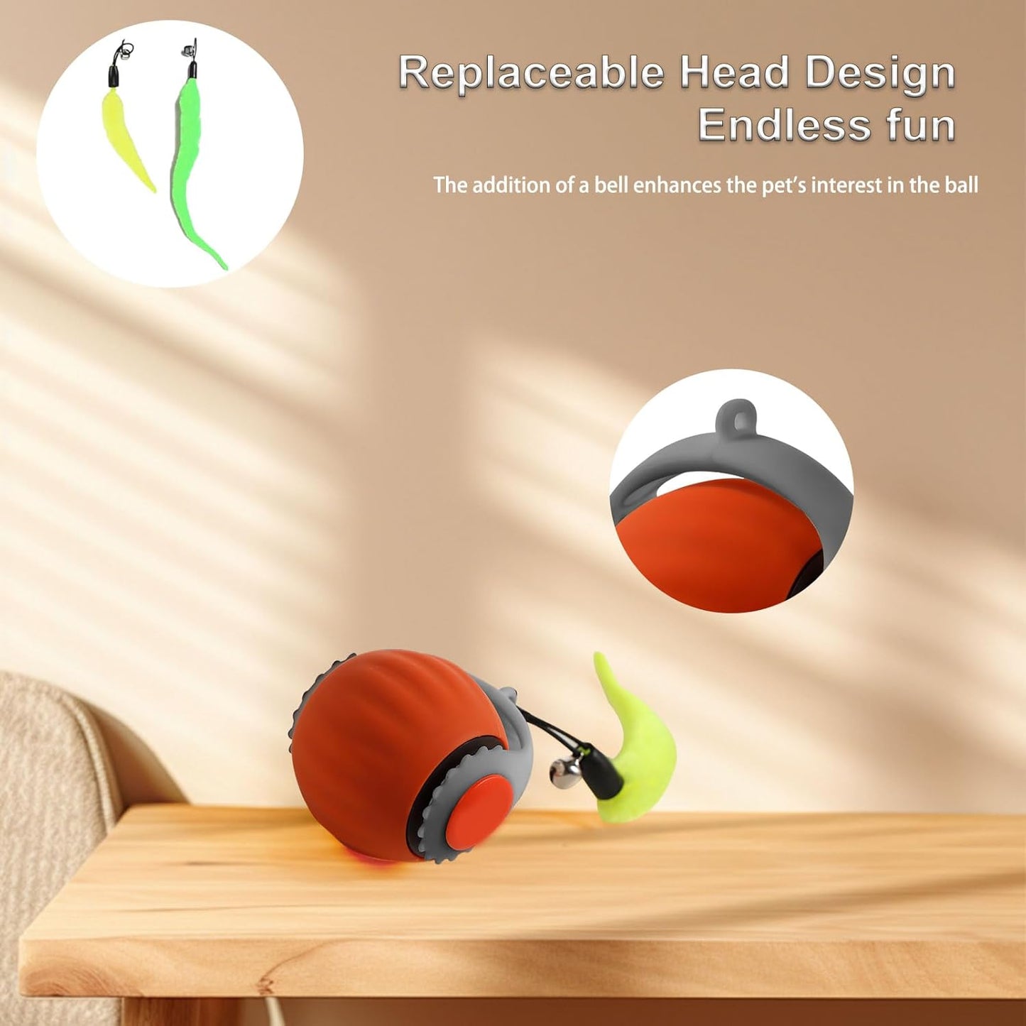 Interactive Cat Ball Speedy Tail 3.0 Pet Toy Rolling Ball, Interactive Toys for Indoor Cats, 360° Smart Automatic Dog Kitten Toy Turbo Tail Electronic Bouncing Balls Extra Tails (Red)