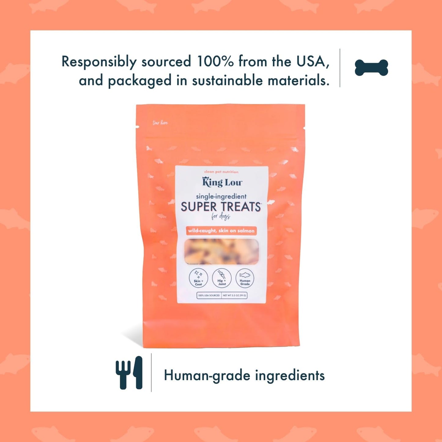King Lou Pets - Wild Salmon Bites - Freeze Dried Treats for Dogs - Single Ingredient Dog Treat - USA-Made Salmon Treats for Dogs- Omega Rich for Skin & Coat Health - 1 lb Prior to Freeze-Drying