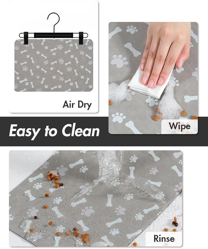 MontVoo Dog Food Mat-Pet Feeding Mat for Food and Water-No Stains Quick Dry Dispenser Cat Bowl Mat for Messy Drinkers(14"x22" Grey)