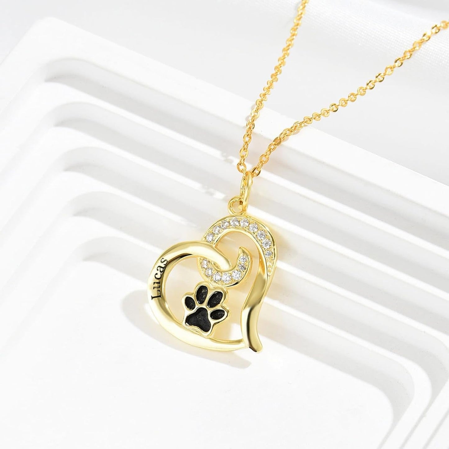 Customized Paw Print Necklace Personalized Pet Name Necklace Custom Engraved Dog Cat Paw Pendant Necklace Pet Memorial Gift for Pet Lovers
