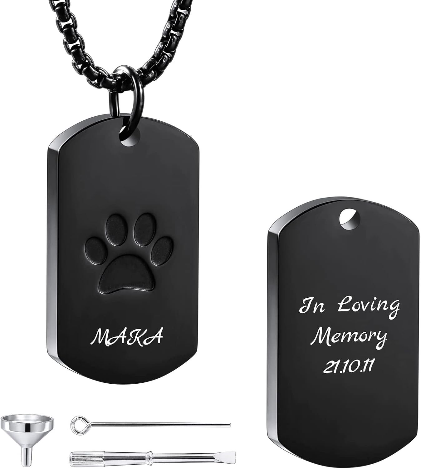 Personalized Urn Necklace for Pet Ashes Custom Photo/Name/Date Paw Print Pendant for Women Men Cremation Jewelry Memorial Keepsake for Dog/Cat/Pet Urn Necklace with Funnel Fill Kit