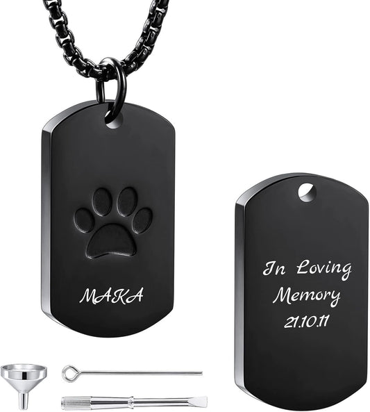 Personalized Urn Necklace for Pet Ashes Custom Photo/Name/Date Paw Print Pendant for Women Men Cremation Jewelry Memorial Keepsake for Dog/Cat/Pet Urn Necklace with Funnel Fill Kit