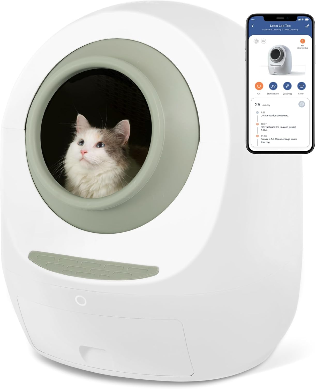Casa Leo Leo’s Loo Too Self-Cleaning Cat Litter Box, Wi-Fi App Control, <30 dB Whisper-Soft, Anti-Pinch Sensors, UV Odor Defense, Health Monitoring, Large 24 × 22 × 27.6 in