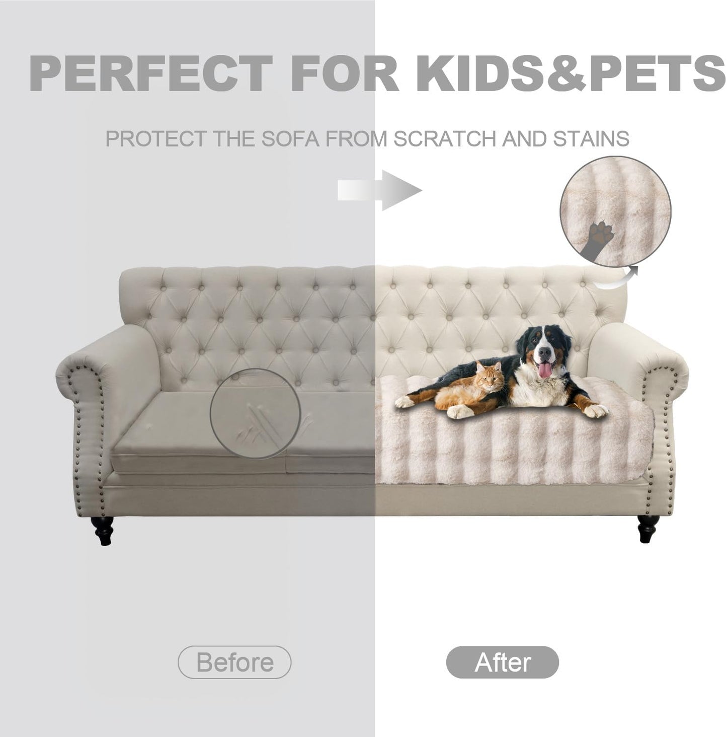 Dogs/Cats Bed Mats, Dog Pad Washable Removable Couch Cover with Anti-Slip Back, Plush Long Fur Mat, Perfect for Small, Medium and Large Dogs.(White-Bubble, 30"x70")