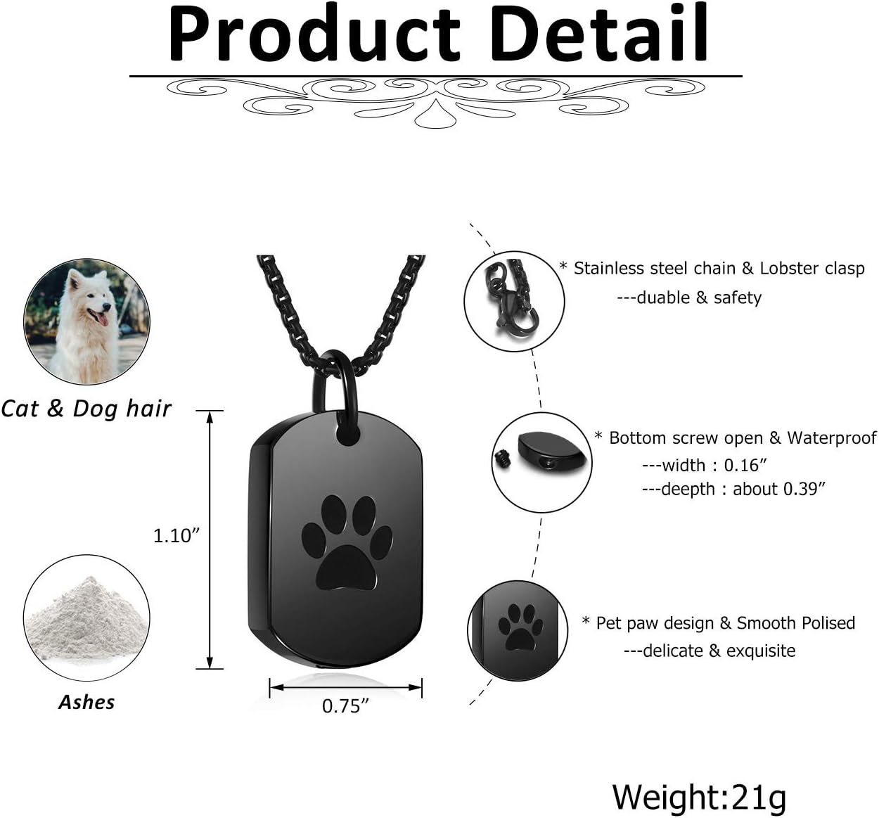 Personalized Master Custom Paw Print Urn Necklace for Ashes Dog Cat Pet Memorial Gift Dog Tag Pendant Keepsake Cremation Jewelry Engraved Name Text