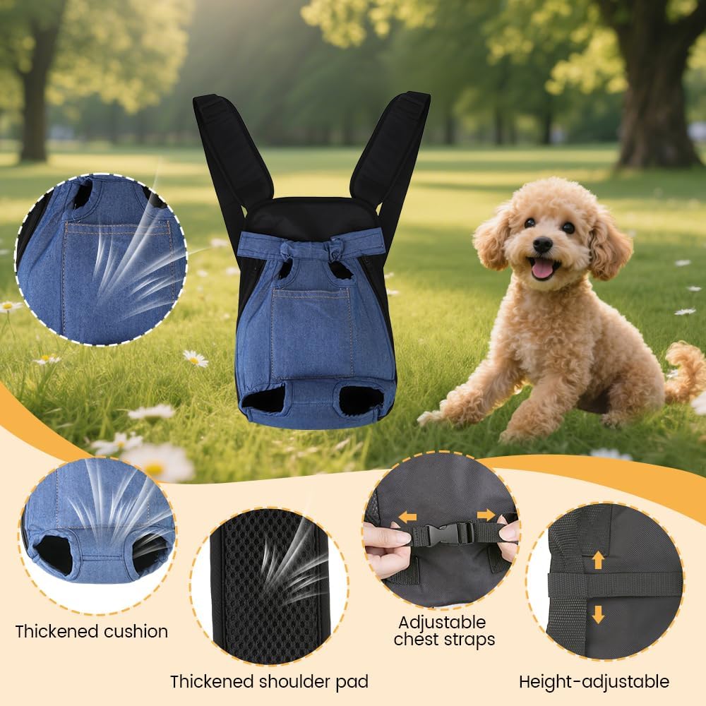Inspack Dog Backpack Carrier/Cat Carrier, Adjustable Pet Front Carriers Travel Bag for Puppy Medium Dogs, Legs Out, Soft Ventilated Dog Chest Carry Backpacks for Hiking/Camping, 7-11 lbs, Indigo Denim