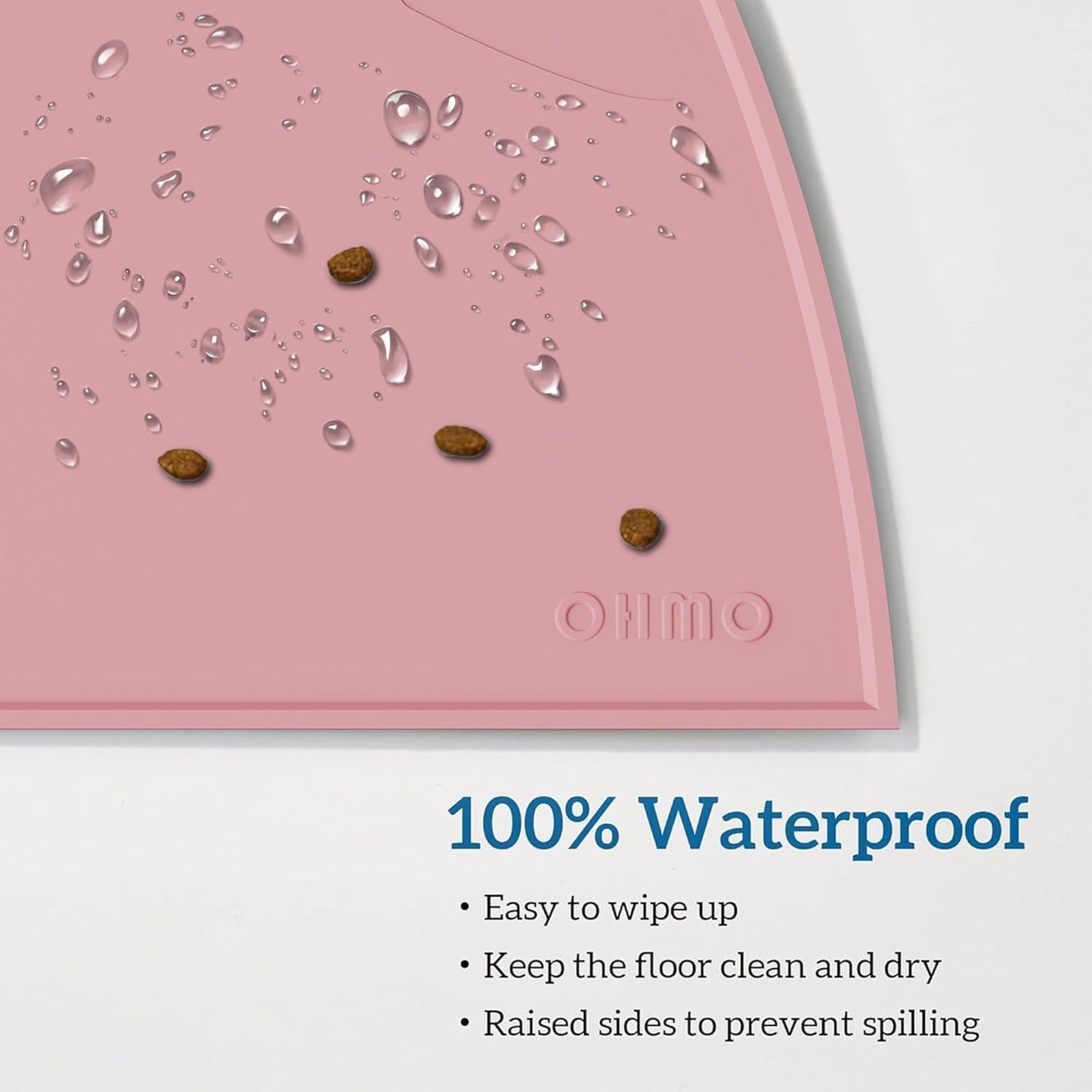 OHMO - Cat Food Mat, Silicone Pet Feeding Mat for Floor Non-Skid Waterproof Dog Water Bowl Tray, Easy to Clean Pet Placemat (Pink, 20 * 12'')