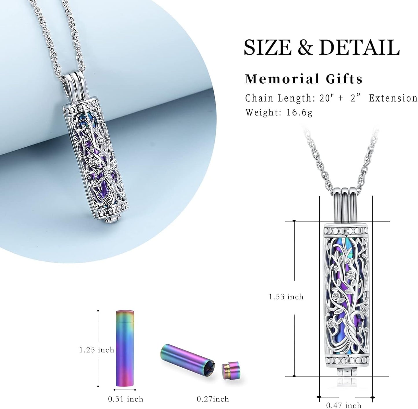 shajwo Cylinder Cremation Jewelry Tree of Life Urn Ashes Necklace for Women Men Vial Cremation Ash Pendant Loved One Memorial Jewelry