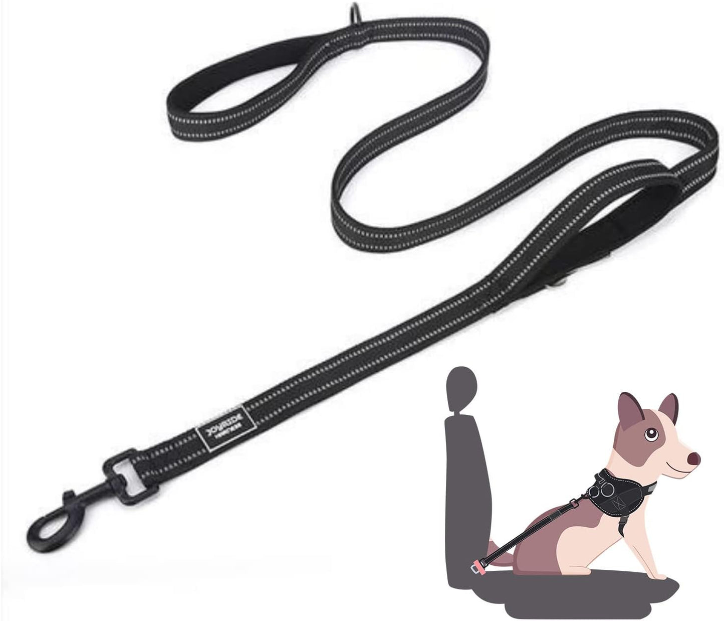 Joyride Harness 2-in-1 Leash with Seat Belt Combo, 43” Dual Use Pet Safety Seatbelt, Dual Handle and Car Safety Buckle, Thick Heavy Duty Nylon & Retractable Harness Clasp - Reflective Safety Stitching