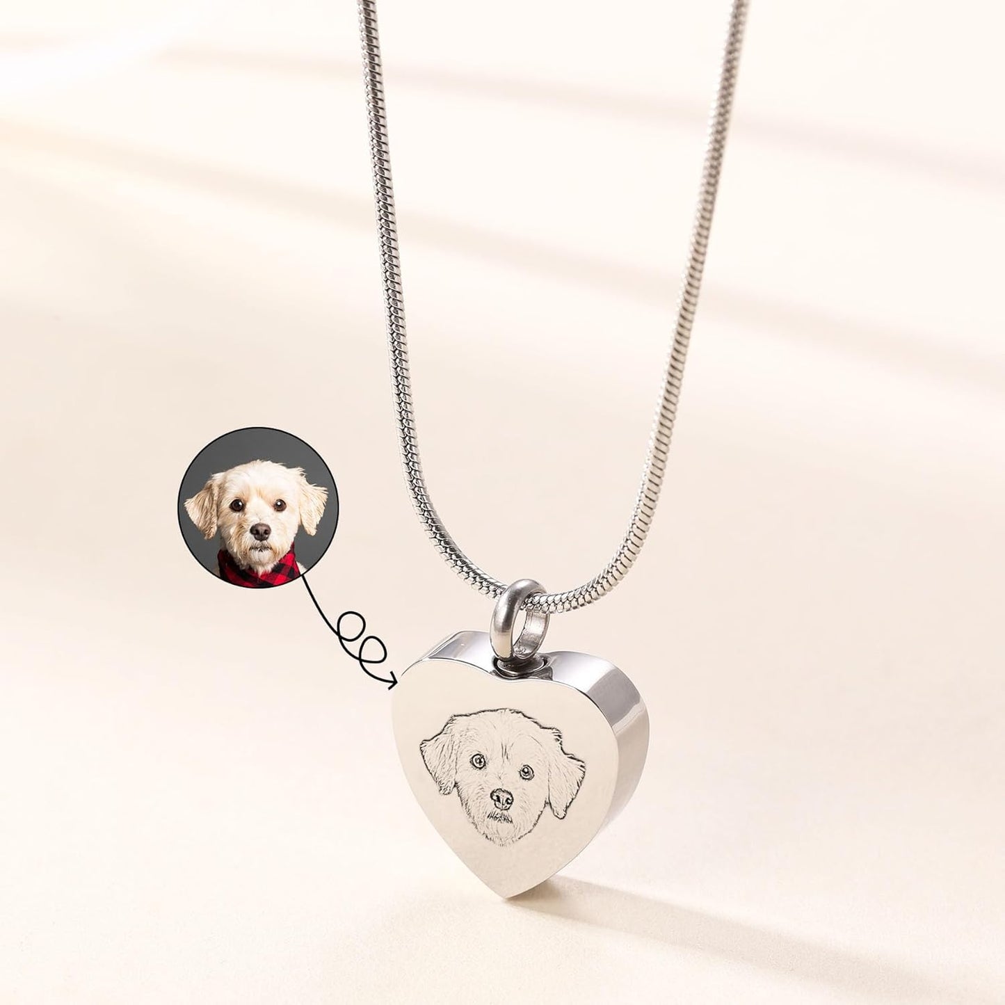 MeMeDIY Personalized Heart Paw Print Ashes Urn Pendant Necklace Custom Name/Photo/Date for Women Men Pet Lover Stainless Steel Memorial Dog Cat Pet Keepsake with Funnel Fill Kit Angel Wing