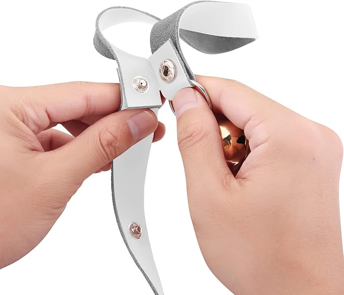 Leather Dog Doorbells for Door Knob/Potty Training/Go Outside, Length Adjustment Copper Dog Bell, Housetraining Hanging Bell, White Leather Golden Bells.