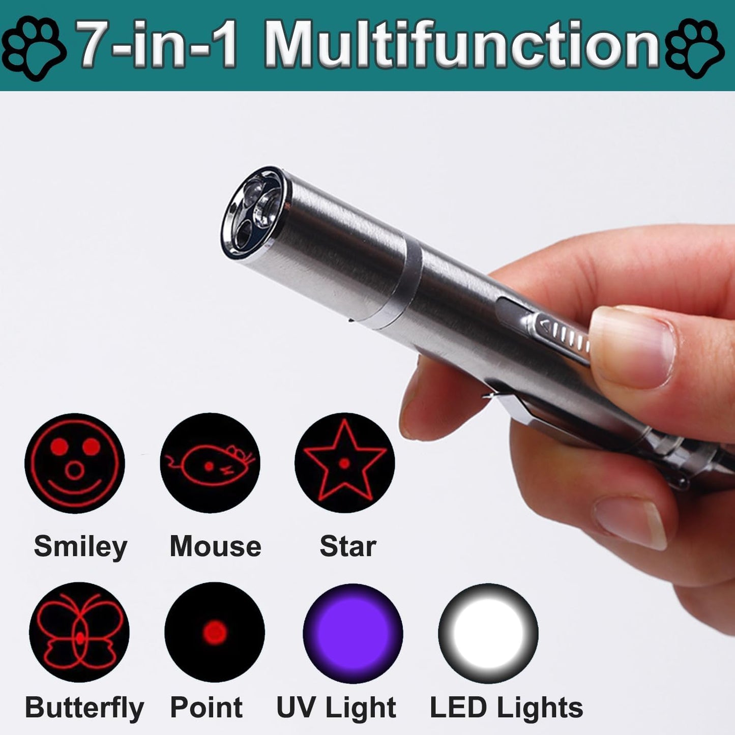 IVVTRYI Laser Pointer 2 Cat Toys for Indoor, Rechargeable, 7 Adjustable Wand Red Light Pet Interactive Cat Mouse Toys to Keep Busyfor Kitten Dog Chase Play