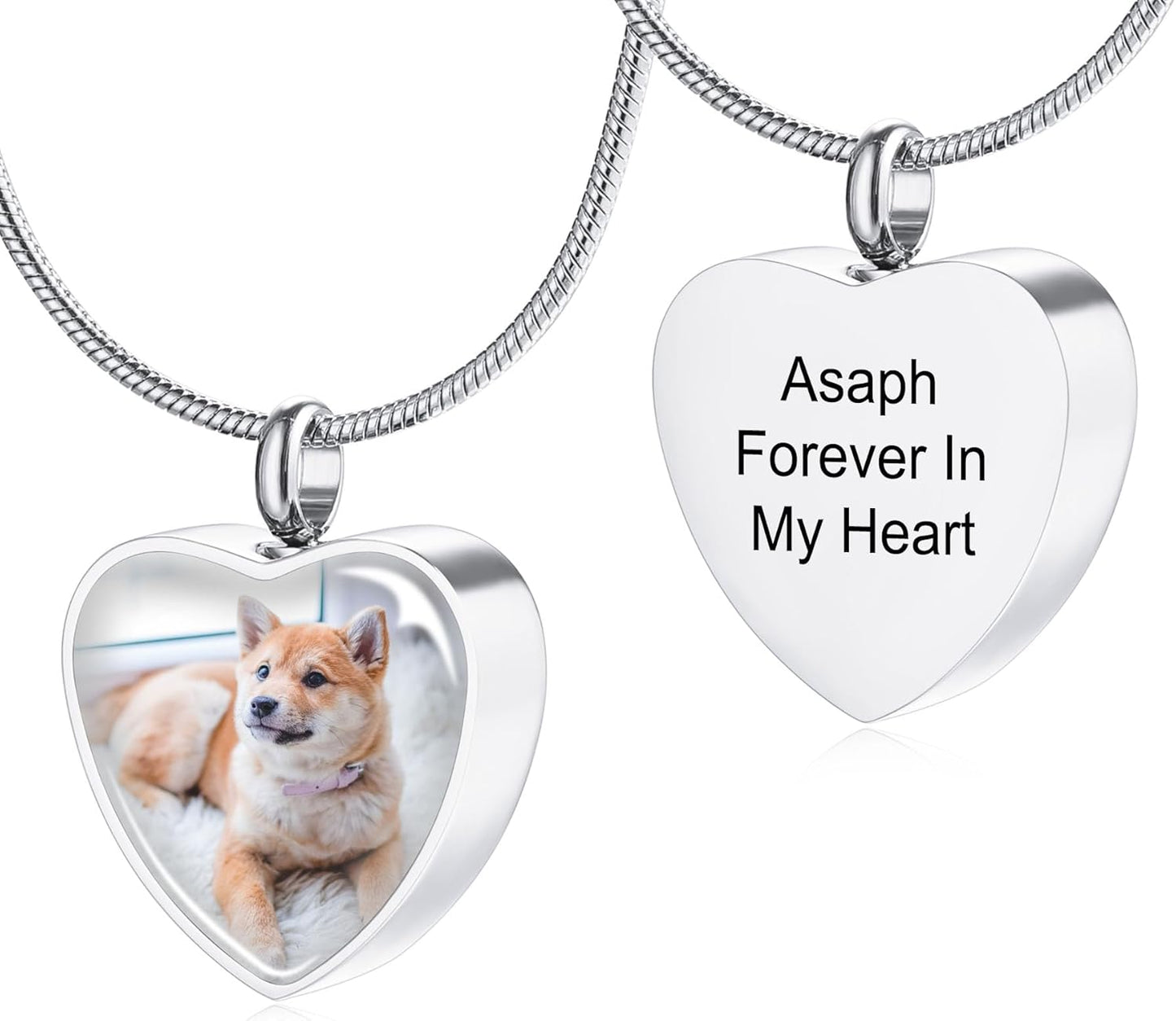 MeMeDIY Personalized Heart Paw Print Ashes Urn Pendant Necklace Custom Name/Photo/Date for Women Men Pet Lover Stainless Steel Memorial Dog Cat Pet Keepsake with Funnel Fill Kit Angel Wing