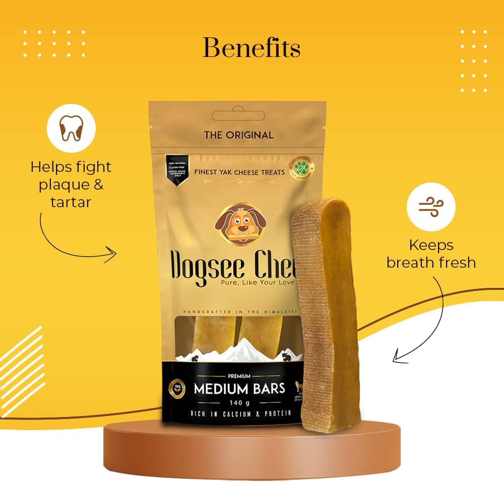 Dogsee Original Himalayan Yak Chews for Dogs (Medium - 2 Bars) | 100% Natural | Dog Treats Healthy | No Grain, No Gluten | for Teeth Cleaning